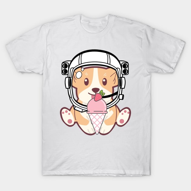 Space Corgi and his tasty ice cream - The Cool Astronaut Puppy! T-Shirt by LukjanovArt